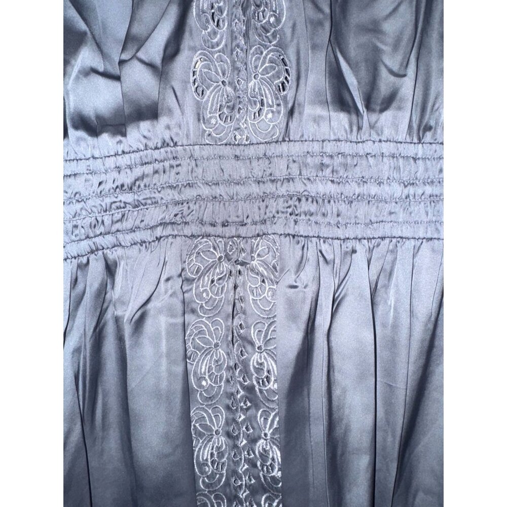 Lovestitch  Women's Long Sleeve Embroidered Lace Trim Dress Light Gray Polyester - Picture 5 of 10